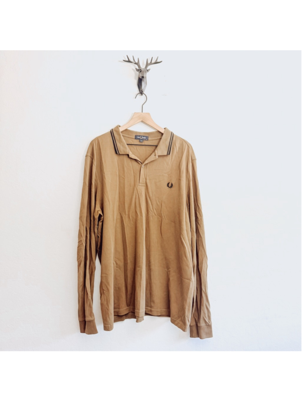 Fred Perry Men's Tan/Light Brown Long Sleeve Polo Shirt Size XXL